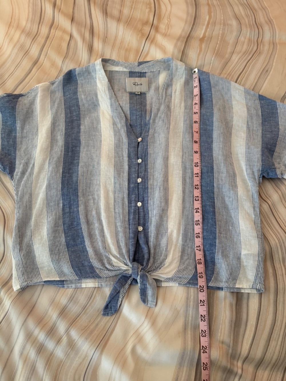 Rails Thea Striped Tie Front Top Linen Blend Blue Nevis Stripe Print Size XS - Picture 12 of 14
